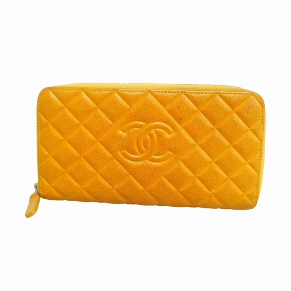 CHANEL Orange Caviar Leather Wallet